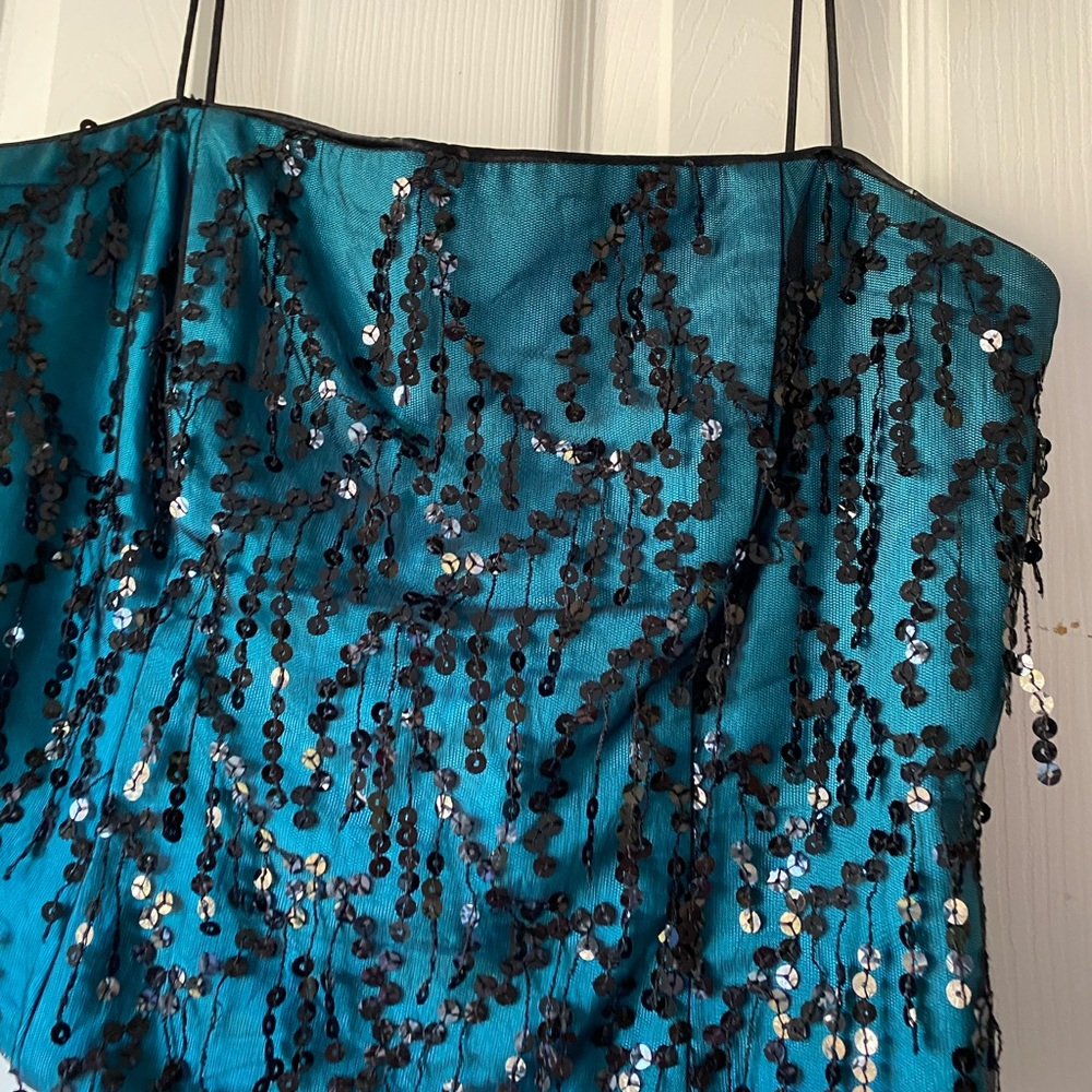 Vintage Y2K Ignite Sequin Corset Tank Top Spaghetti Straps 90s Teal Mermaid Core - Picture 5 of 7